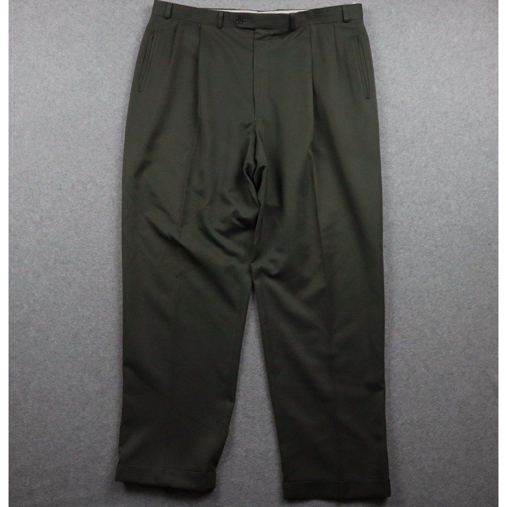 Brandini Pants Mens 40x32 Dress Slacks Suit Business Formal Cuffed Pleated Green